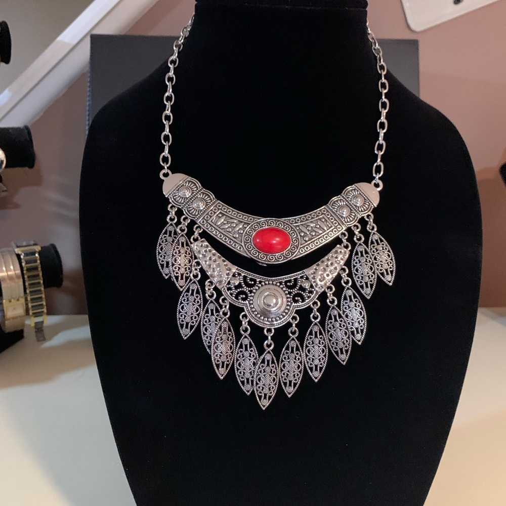 Silver & Red Necklace